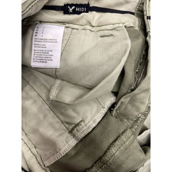 American Eagle Womens 2 Midi Shorts Stretchy Flat Front Green Shorts - Picture 10 of 10